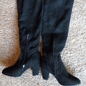 thigh high black heeled fashion boots